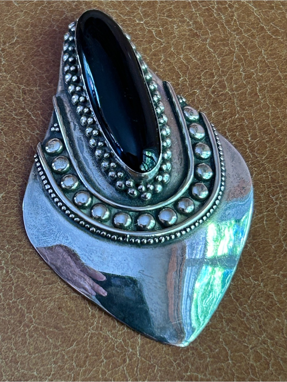 925 Sterling Pendant with Black Onyx Cabochon From Bali needs pendant loop